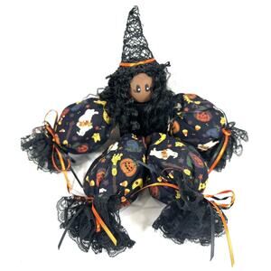 Handmade Wooden Sitting Shelf Doll Cute Witch Halloween